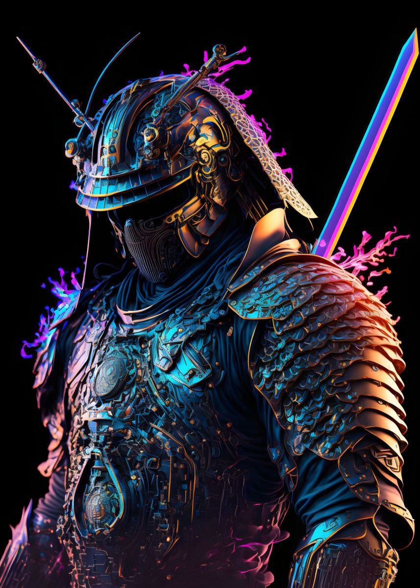 Neon Samurai' Poster, picture, metal print, paint by Iamloudness 