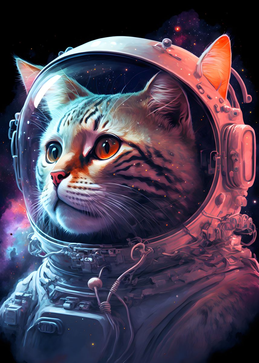 'Astronaut Cat in space ' Poster, picture, metal print, paint by ...