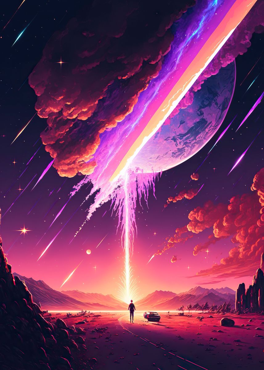 'Looking at the stars' Poster, picture, metal print, paint by KyzArt