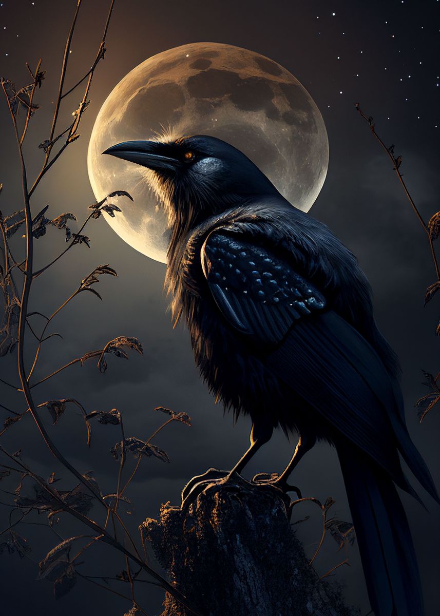 'Raven Night Moon' Poster, picture, metal print, paint by DecoyDesign ...