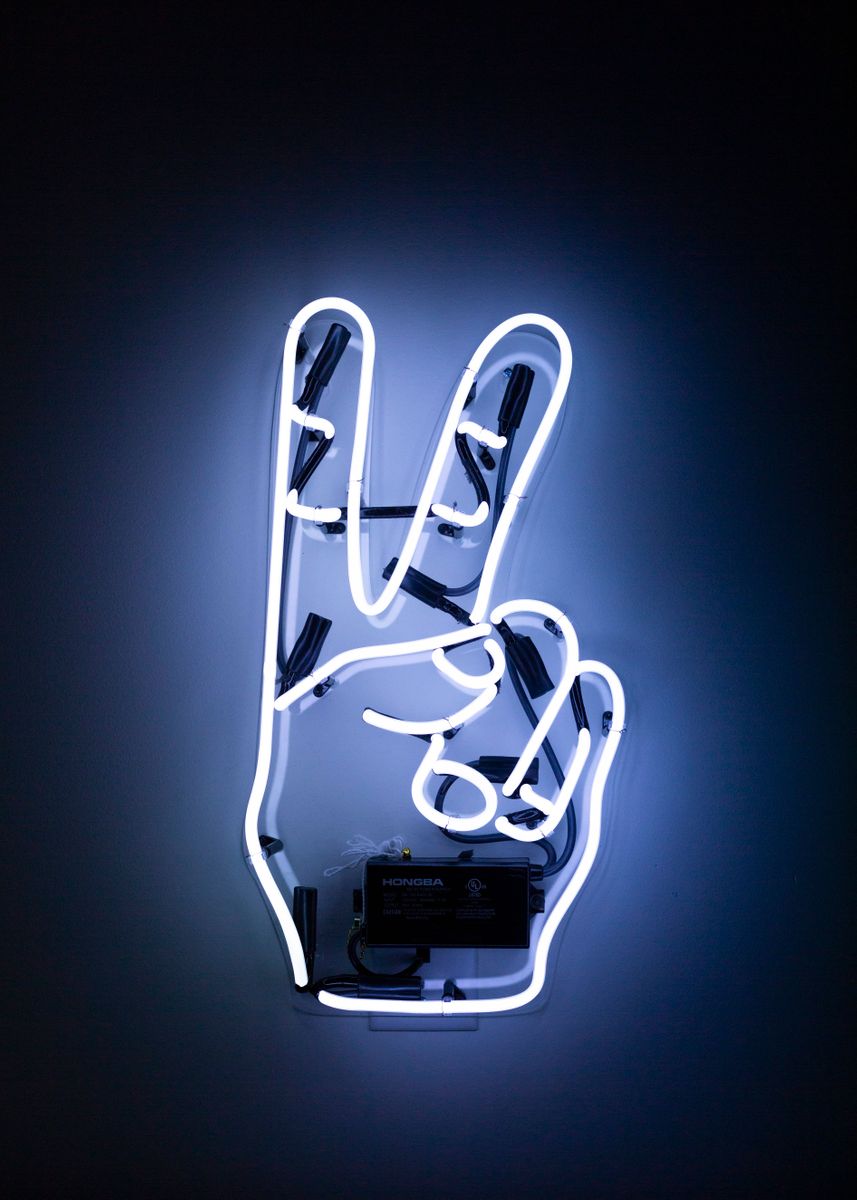 'Peace Hand Neon Sign' Poster, picture, metal print, paint by Finn ...