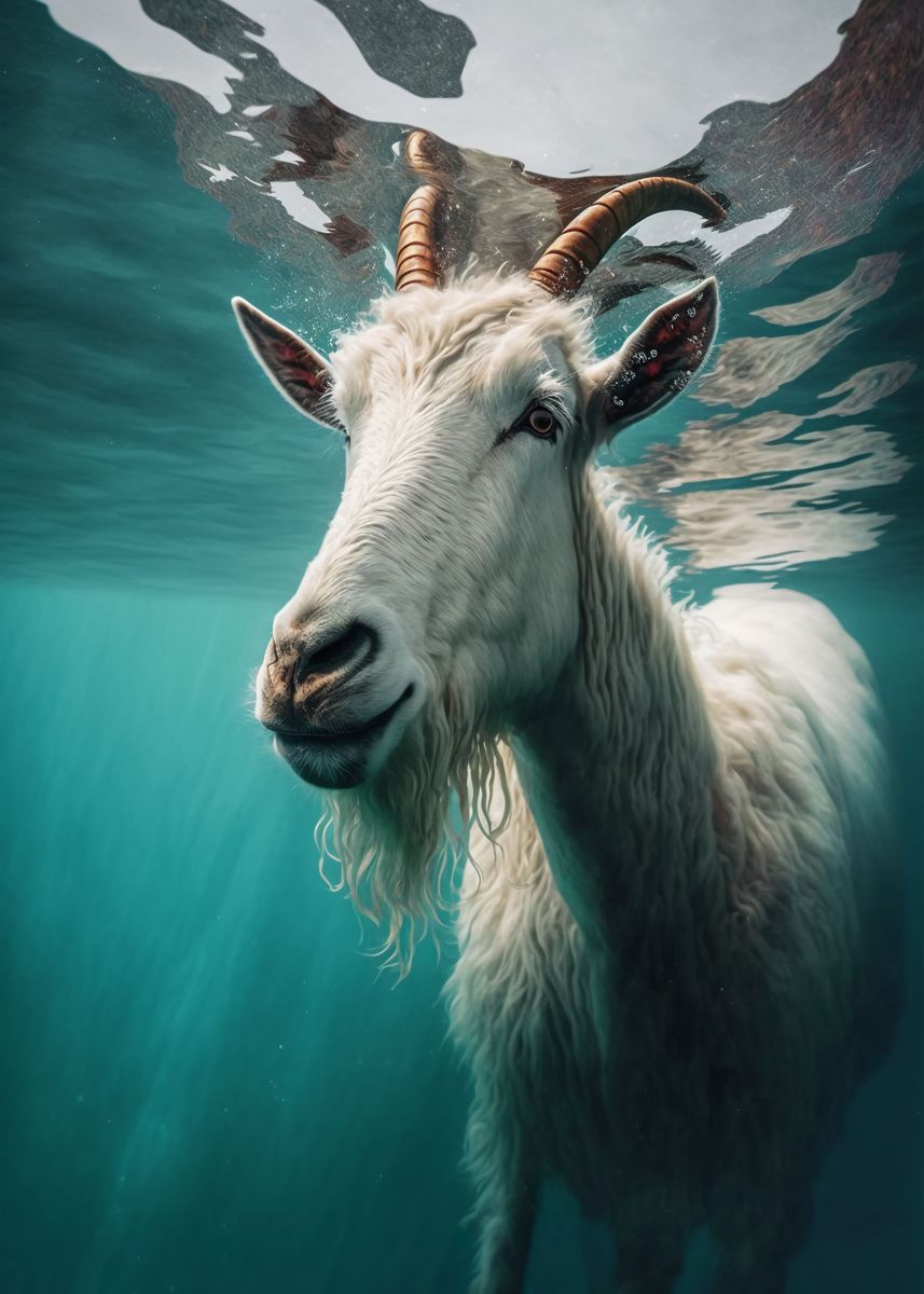 'Underwater Goat' Poster, picture, metal print, paint by Mr Relative