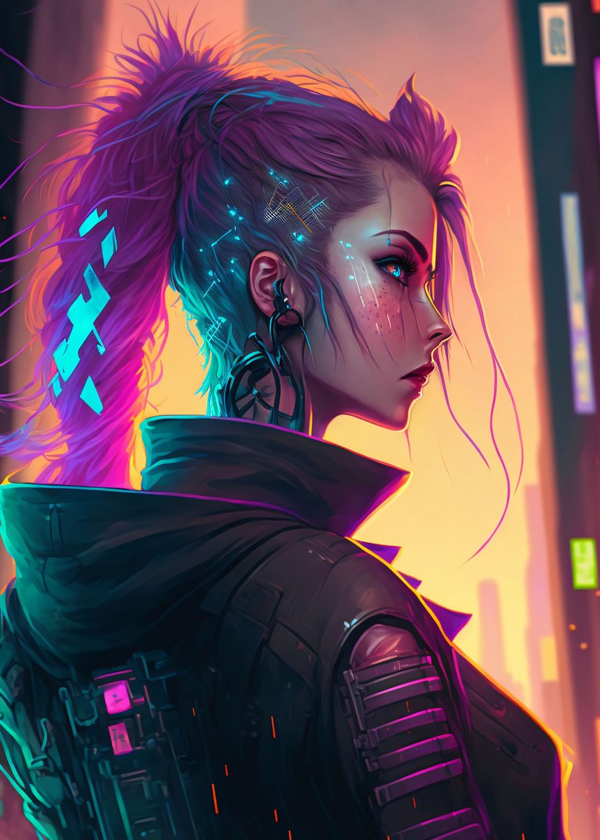 'Neon Cyberpunk Girls 005' Poster, picture, metal print, paint by ...