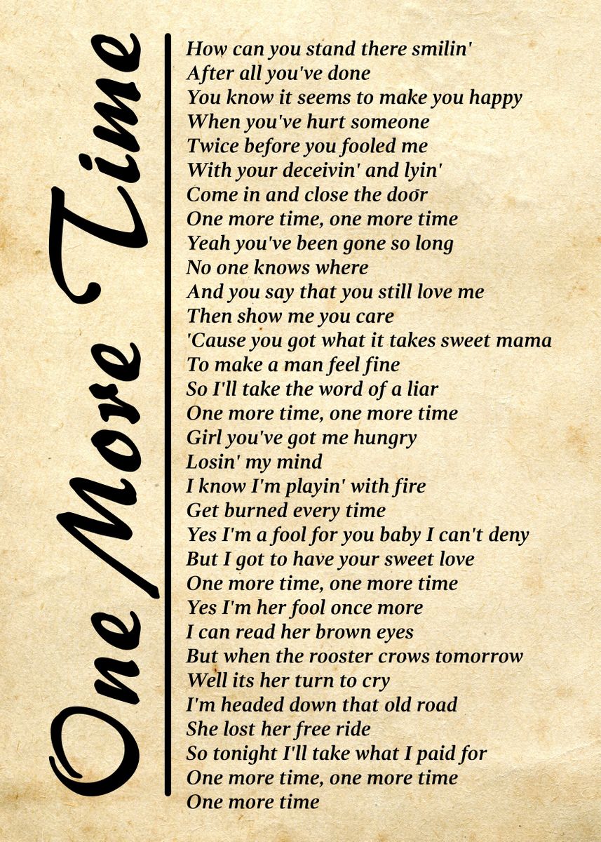 One More Time Lyrics' Poster, picture, metal print, paint by Kevin Ronald