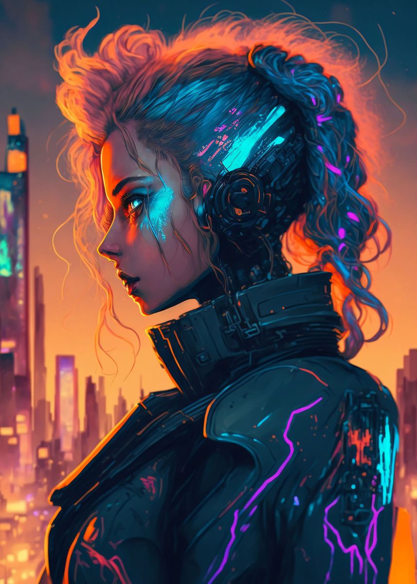 Cyberpunk Anime Girl Poster Cute and Neon Perfect for Anime 