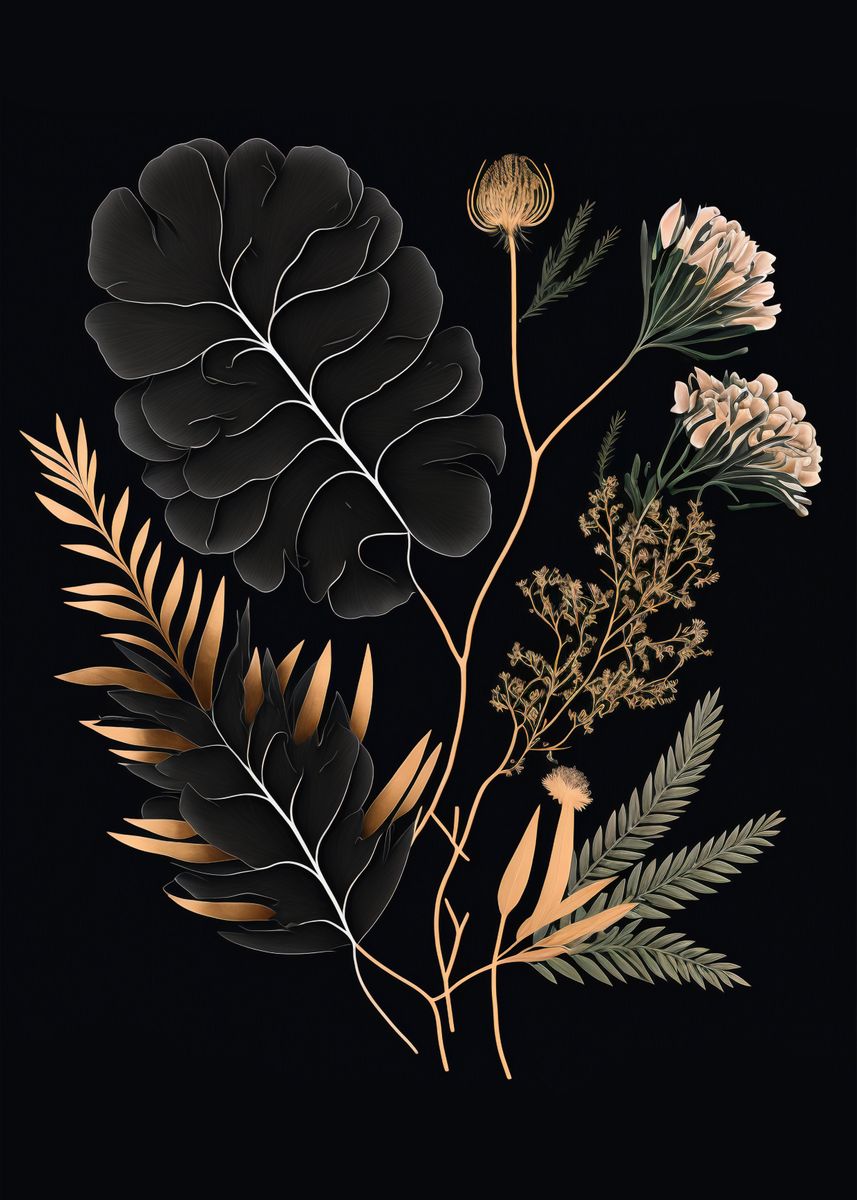 ‘Minimalist Dark Botanical’ Poster, picture, metal print, paint by