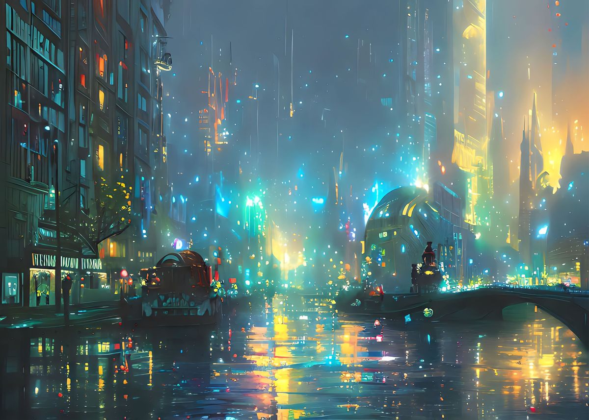 'Landscape Sparkling CIty' Poster by Alex Bayu | Displate