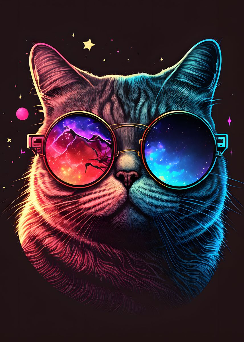 'Cat with sunglasses' Poster, picture, metal print, paint by ...