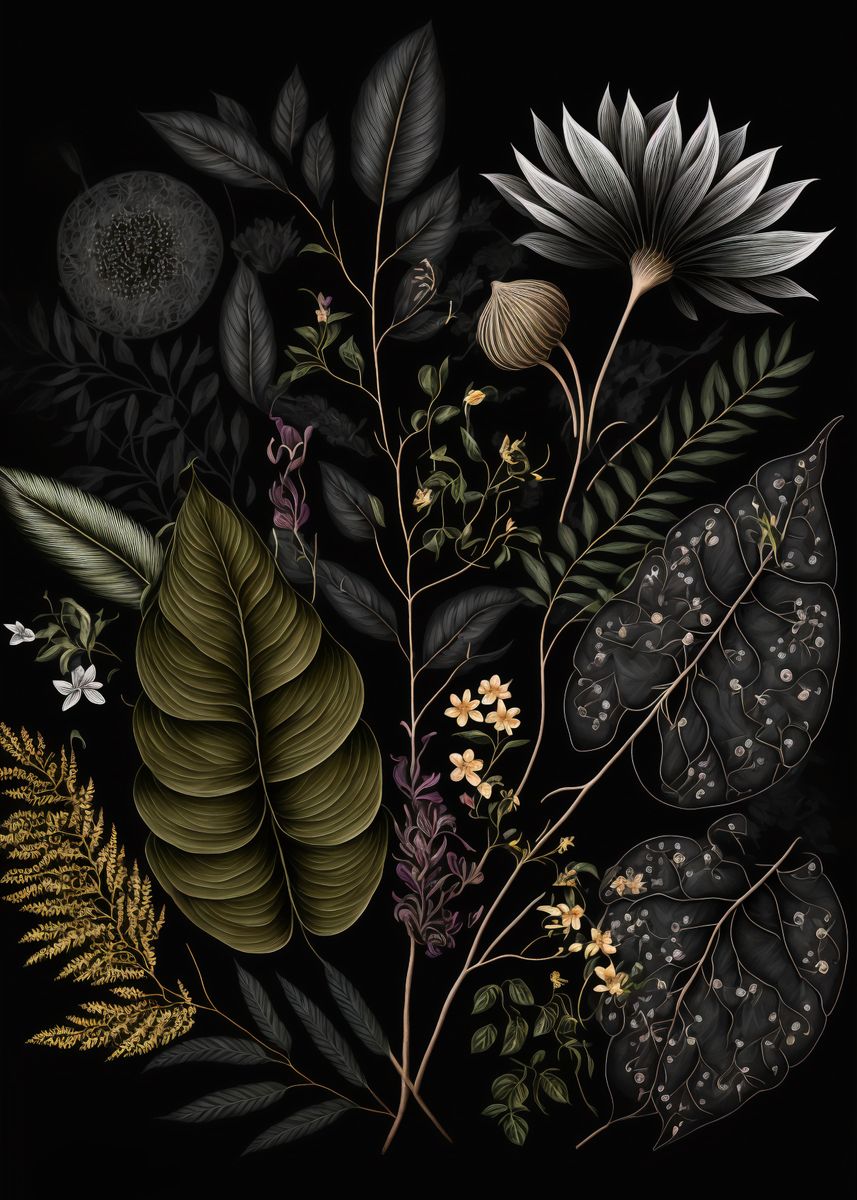 'Dark Academia Floral' Poster, picture, metal print, paint by ...