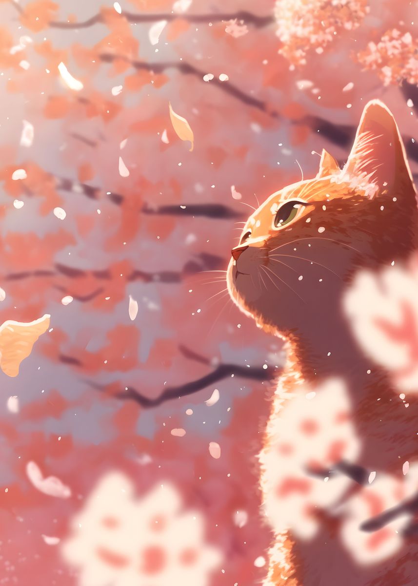 'Ginger Cat Relaxing' Poster, picture, metal print, paint by Hatless