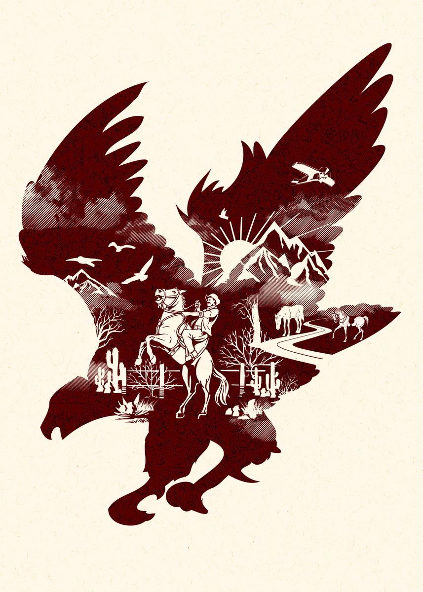 'Eagle Cowboys' Poster, picture, metal print, paint by du giang | Displate