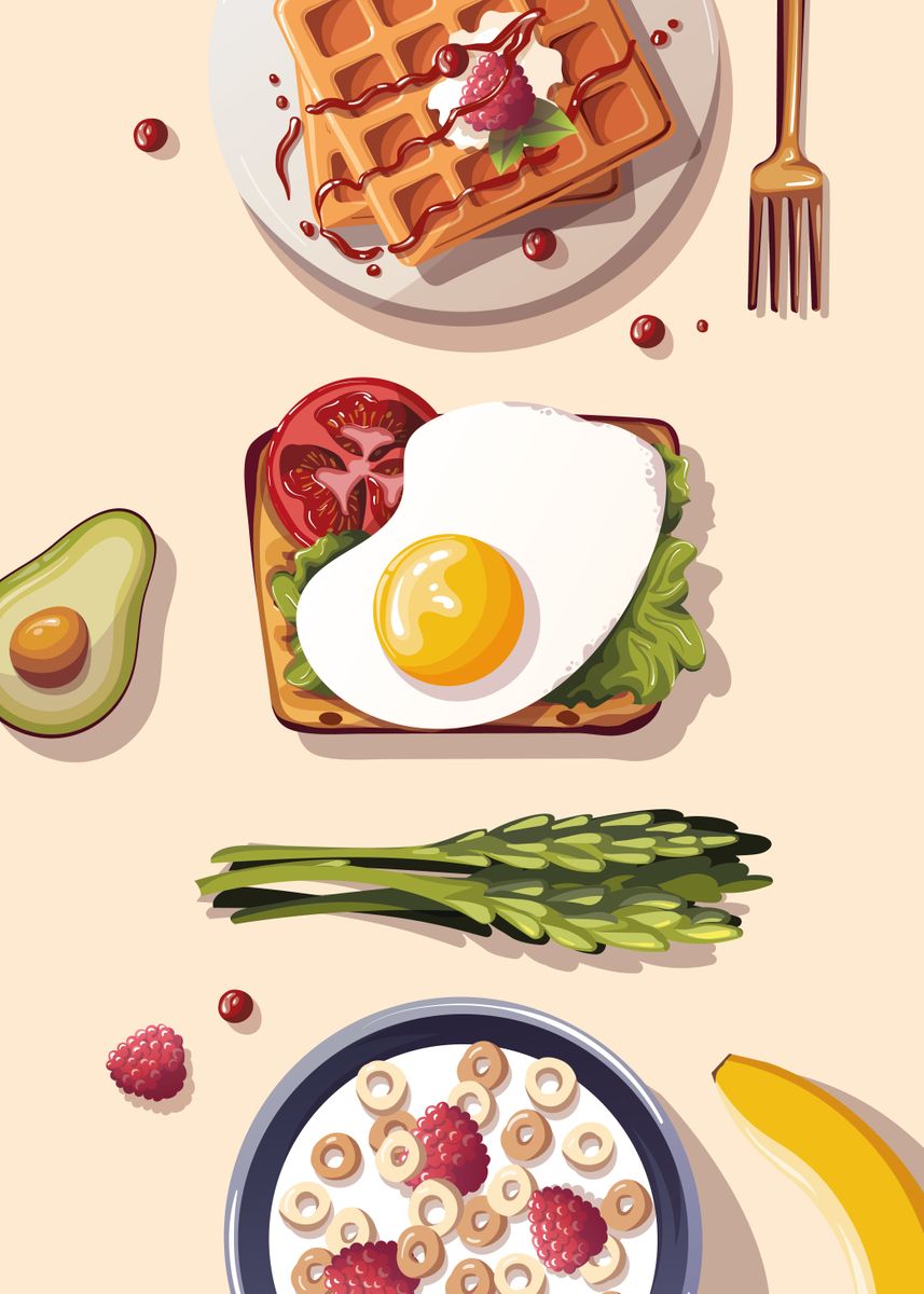 Break Fast Poster 'Tasty breakfast' Poster, picture, metal print, paint by Tanya Yagudina ...