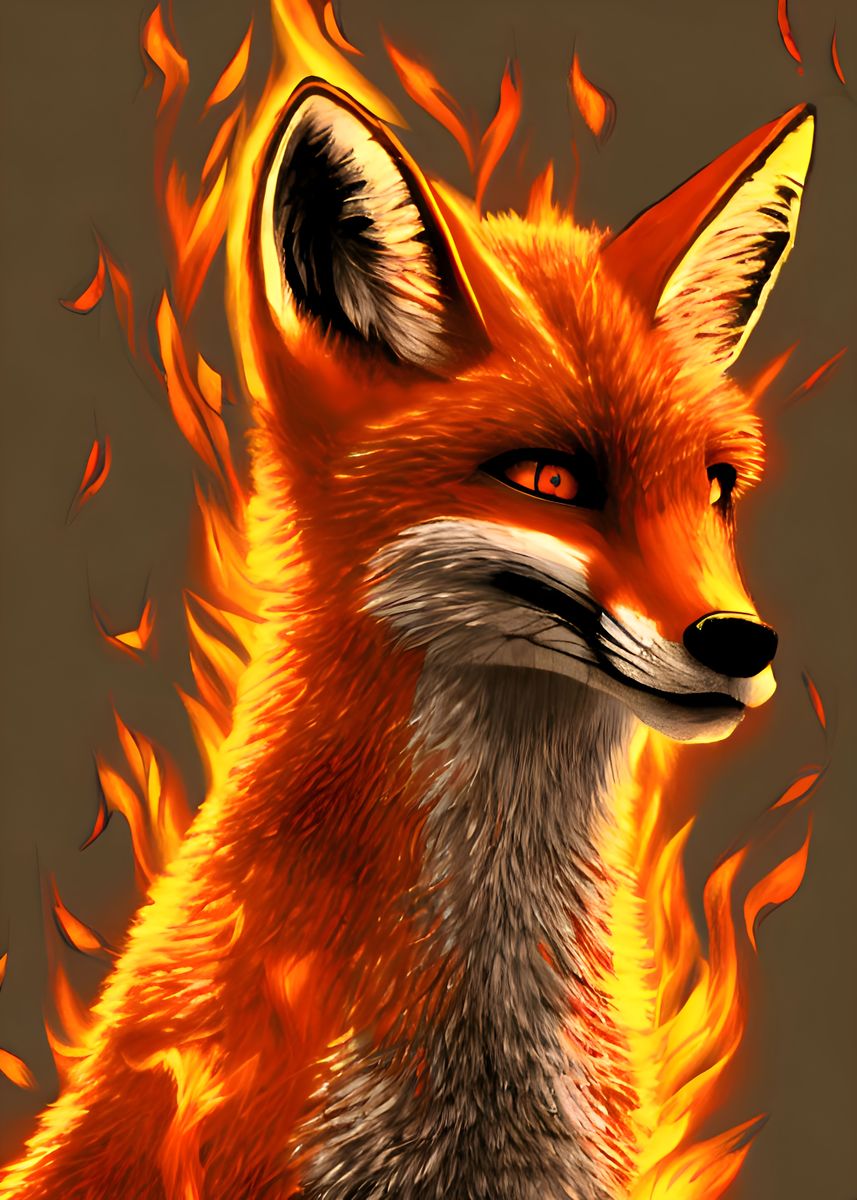 'Burning Red Fox' Poster, picture, metal print, paint by ...
