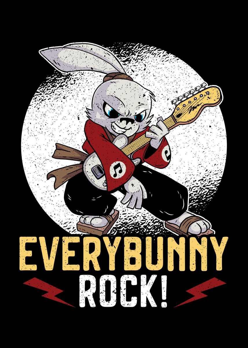 'Everybunny Rock Rabbit' Poster, picture, metal print, paint by NAO ...