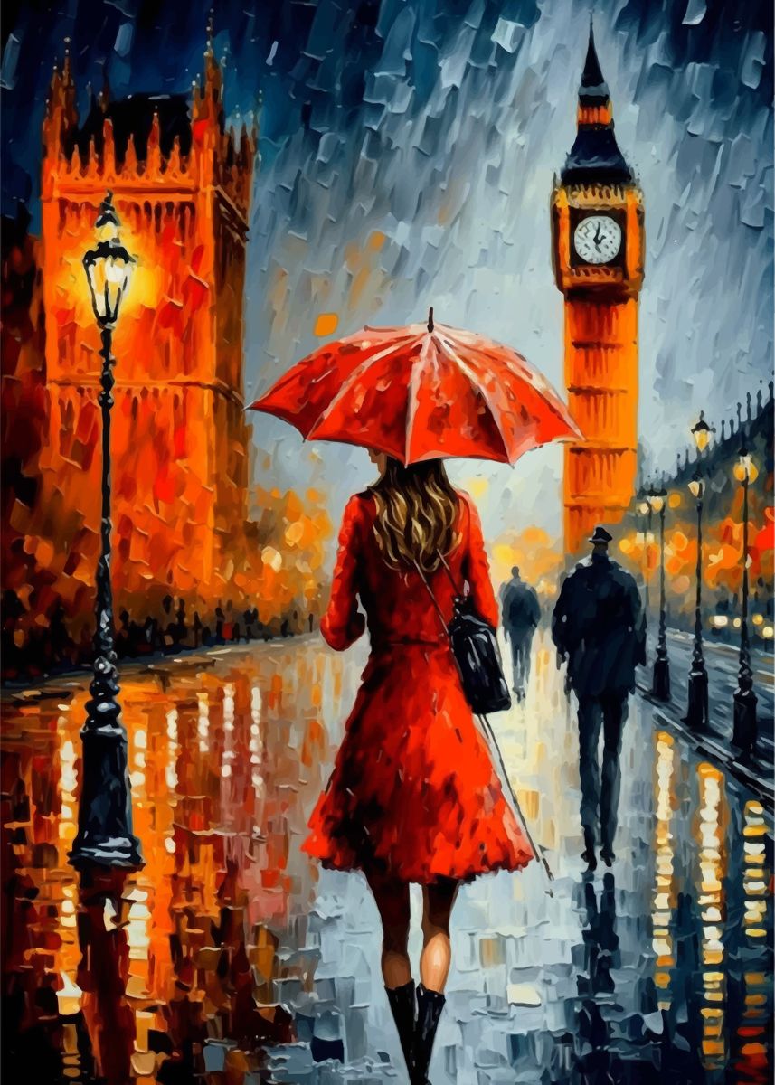 'Girl with Red Umbrella' Poster, picture, metal print, paint by Anxhela ...