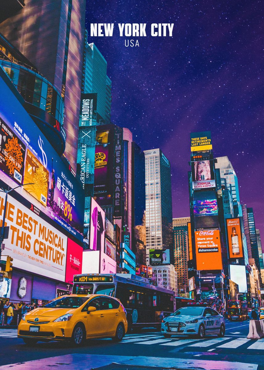 'NYC Times Square' Poster, picture, metal print, paint by aeiaua | Displate