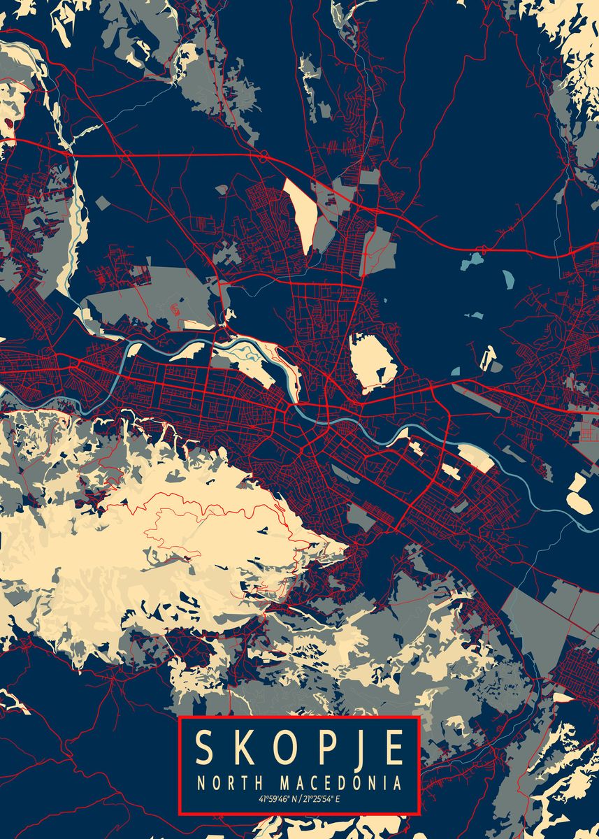 'Skopje City Map Hope' Poster, picture, metal print, paint by deMAP ...