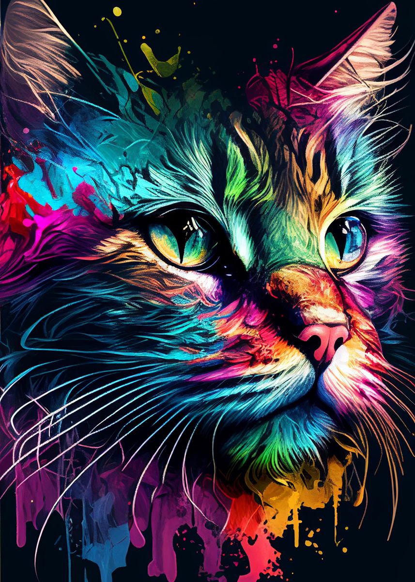 'Cat Colorful' Poster, picture, metal print, paint by DecoyDesign ...