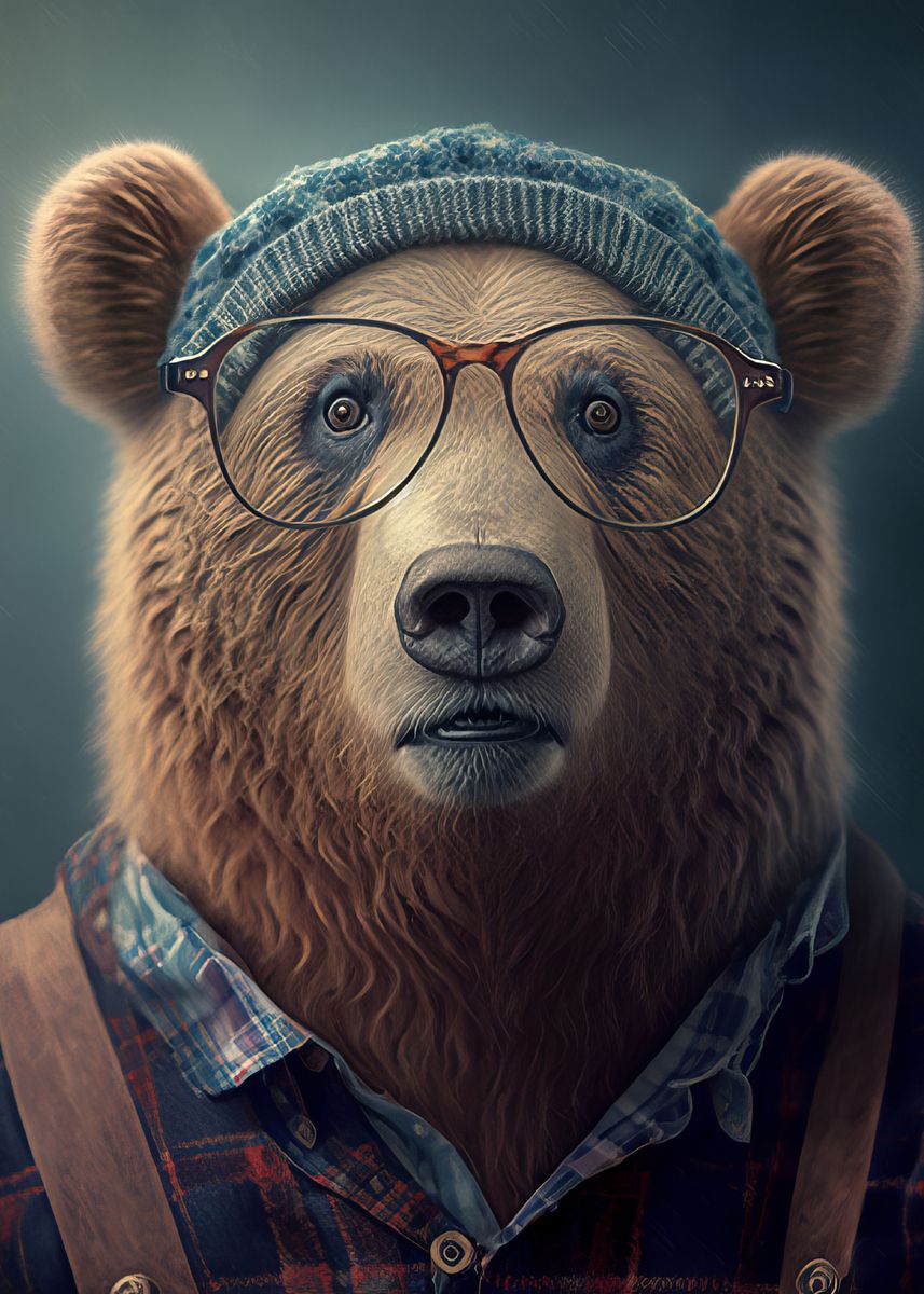 'Hipster Bear in Clothes' Poster, picture, metal print, paint by Bailey ...
