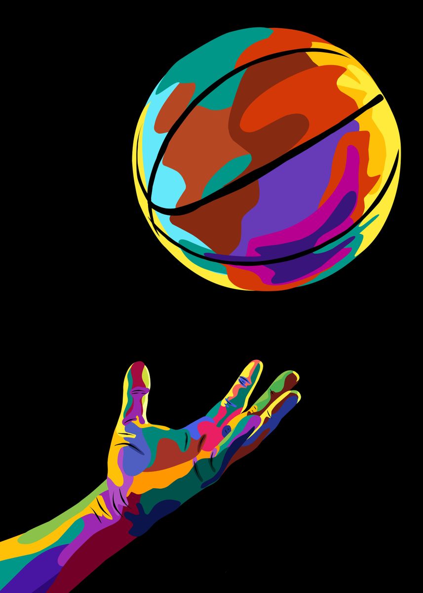 'Basketball in pop art' Poster, picture, metal print, paint by Ihsa