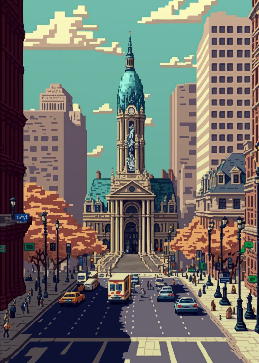 'Philadelphia Pixel art' Poster, picture, metal print, paint by M Art ...