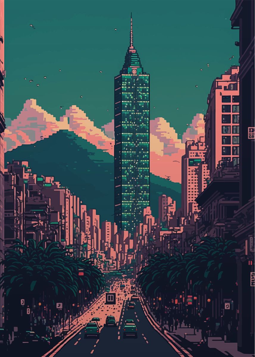 'Taipei Pixel art' Poster, picture, metal print, paint by M Art | Displate