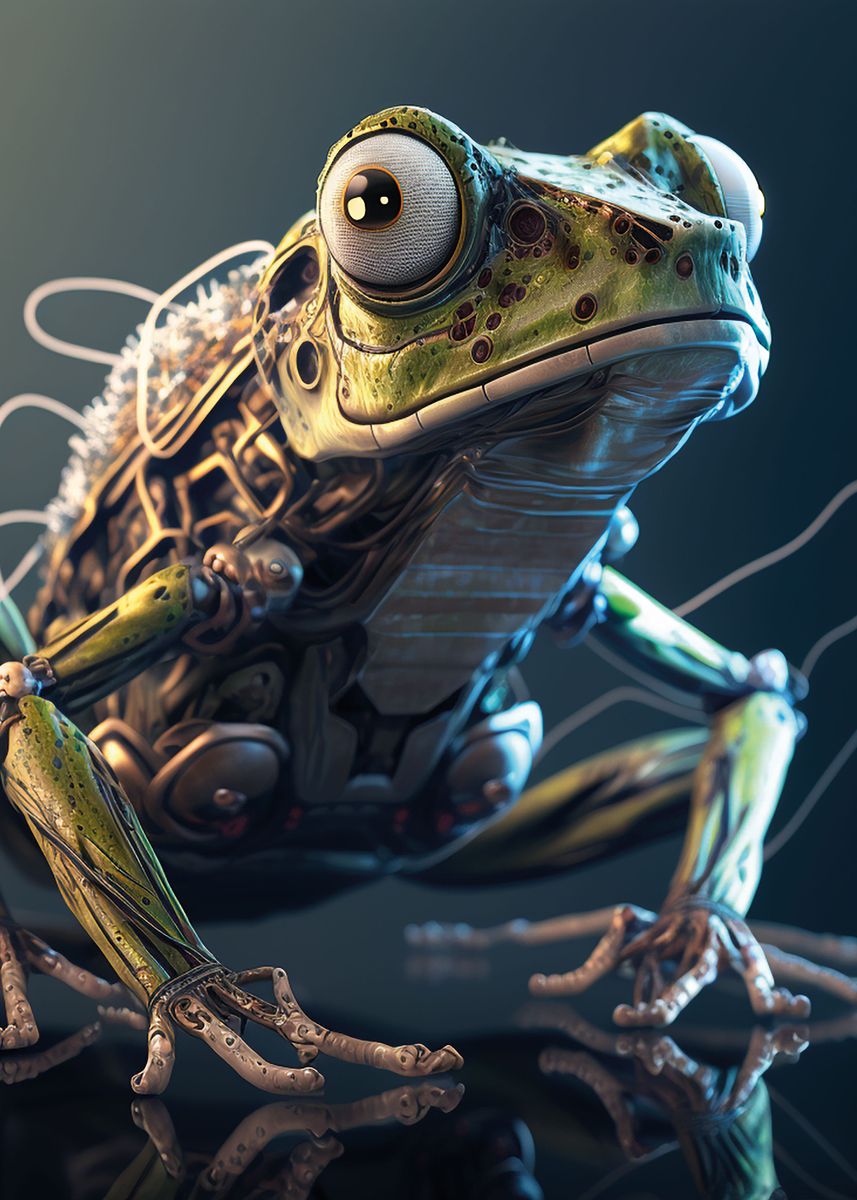 'a Cyborg Frog' Poster, Picture, Metal Print, Paint By Aellyanart 