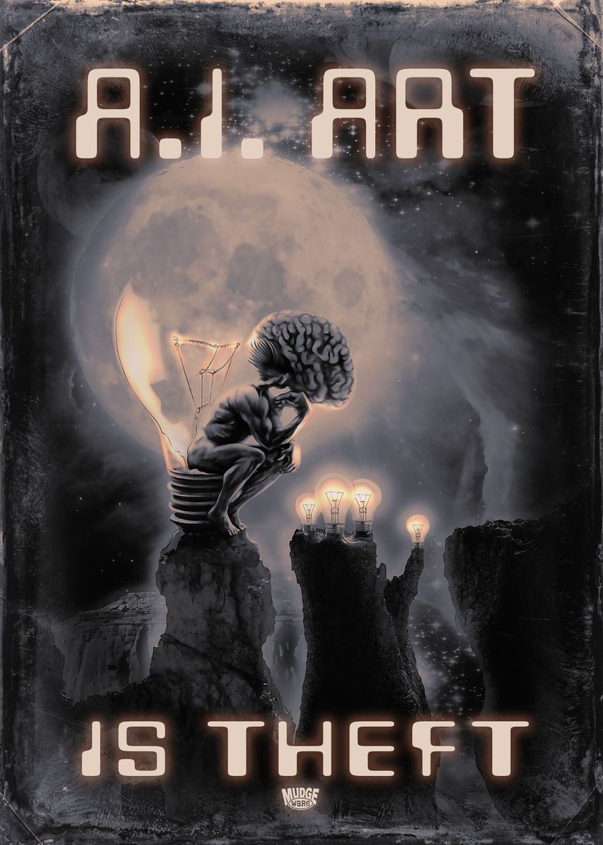 'AI Art is Theft' Poster, picture, metal print, paint by Mudge Studios