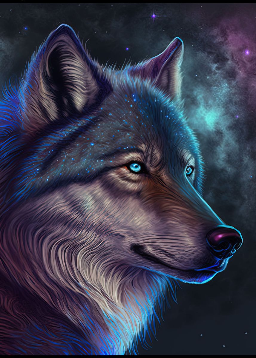 'Cosmic Wolf' Poster, picture, metal print, paint by Freddie | Displate