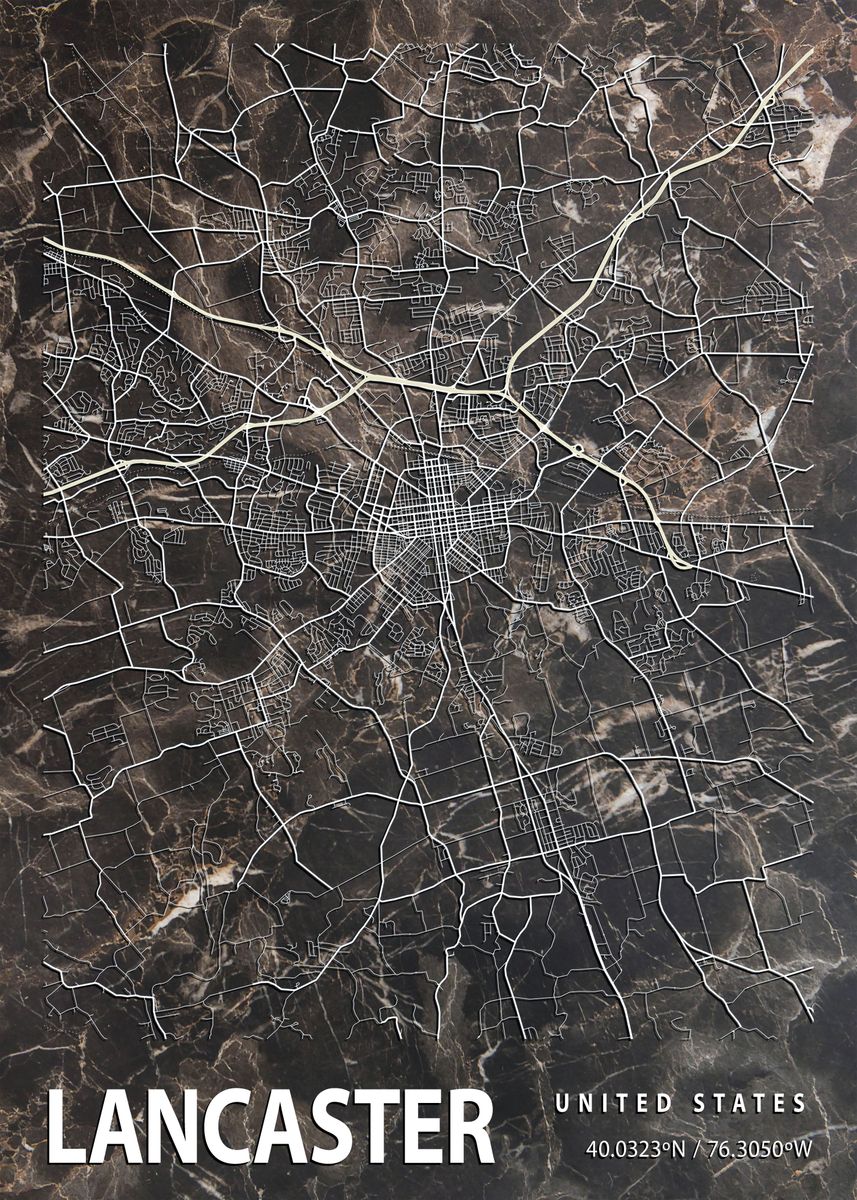 'LANCASTER CITY MAP' Poster, picture, metal print, paint by Nae | Displate