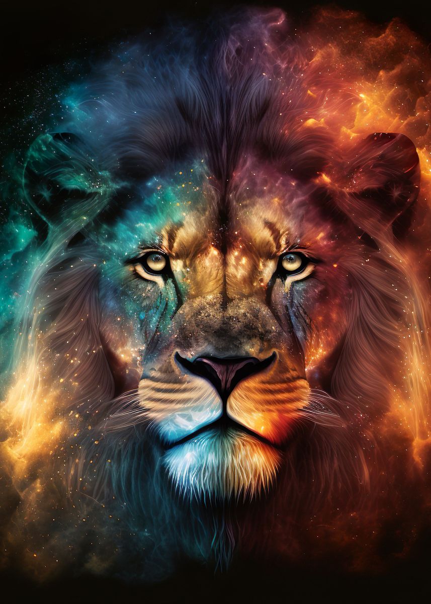 'Astral Lion' Poster by TESSERACT ART | Displate