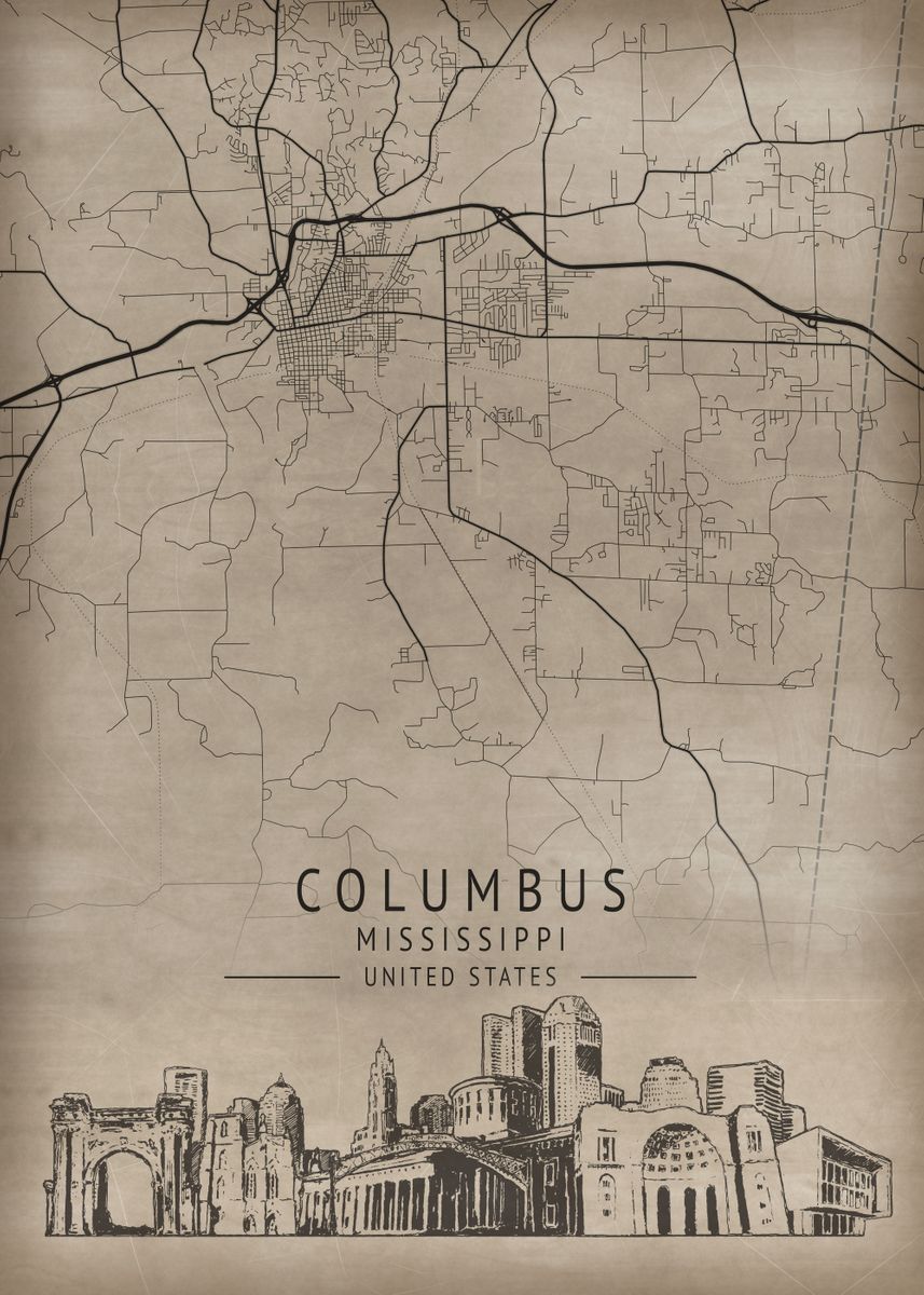 'Columbus Mississippi' Poster, picture, metal print, paint by XandYart