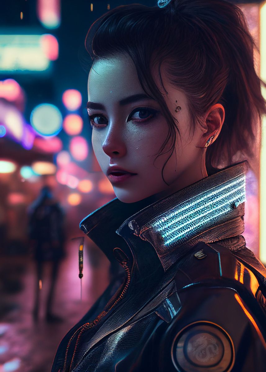 'Cyberpunk Girl in Tokyo' Poster, picture, metal print, paint by Ale ...