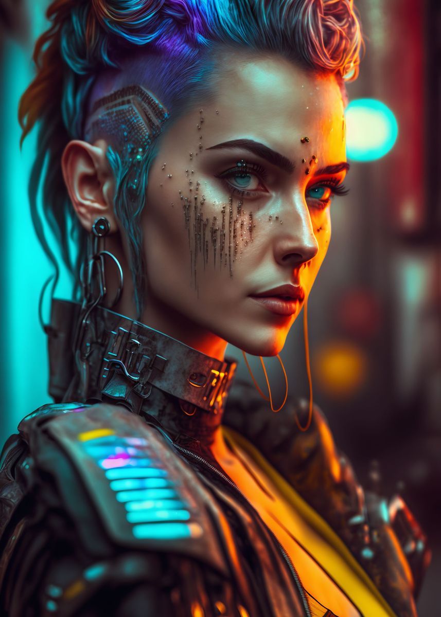 '2077 Cyberpunk Woman' Poster, Picture, Metal Print, Paint By Absuro