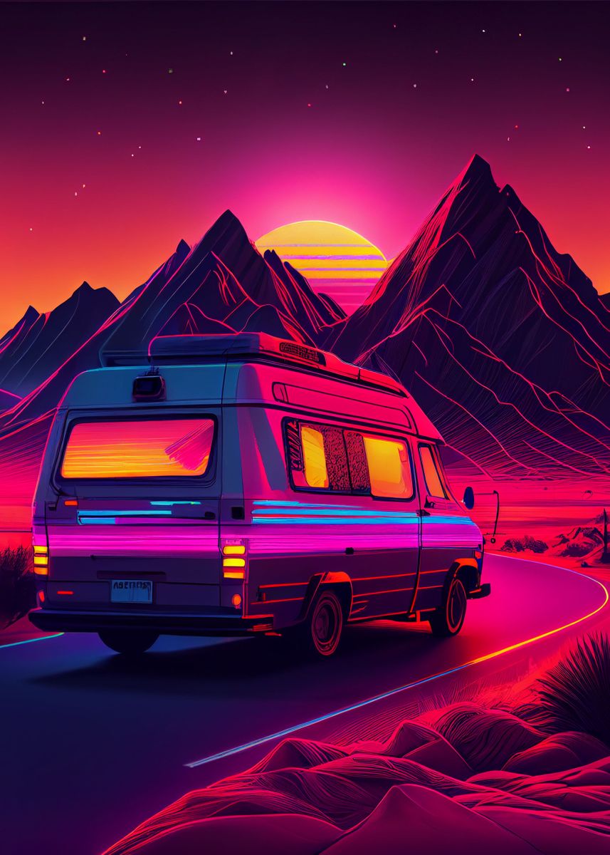 'Synthwave Van 20' Poster, picture, metal print, paint by Holzkovic ...