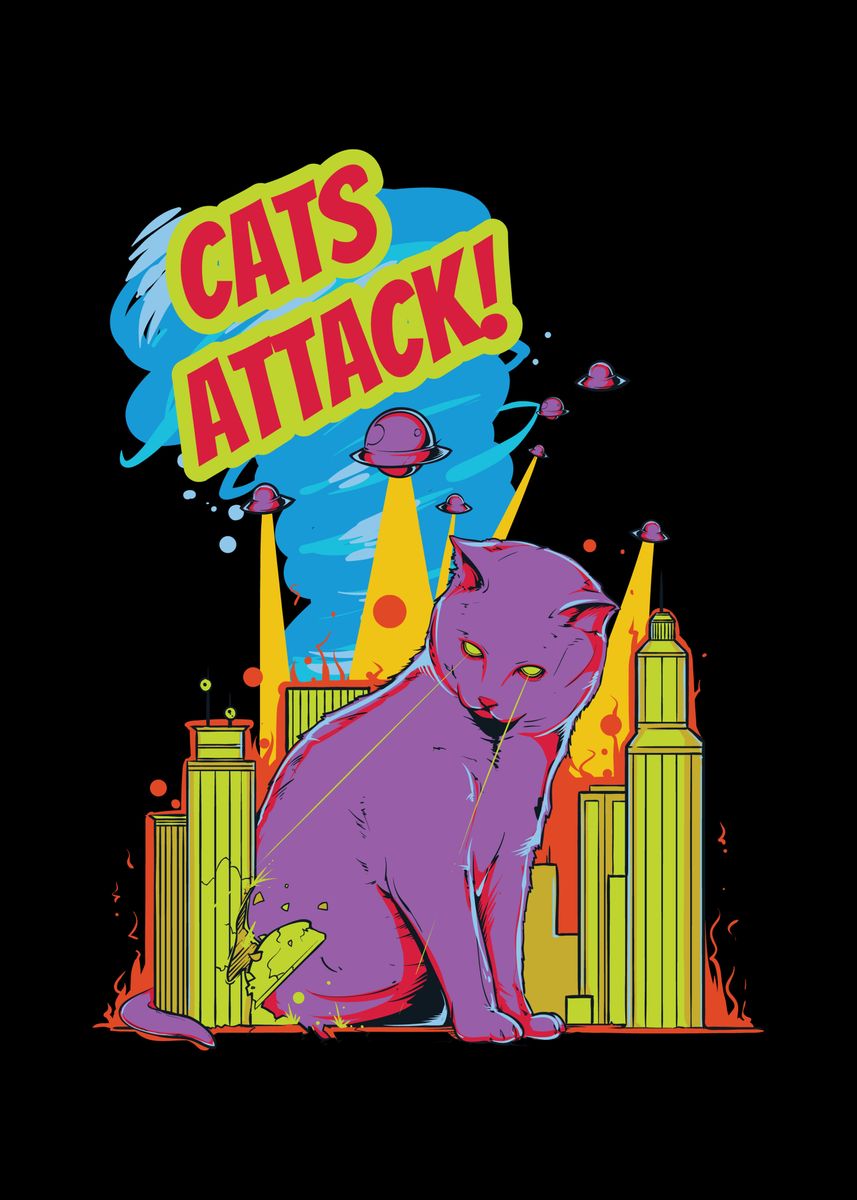 'Cats Attack Laser Cats Cat' Poster by Mooon Displate