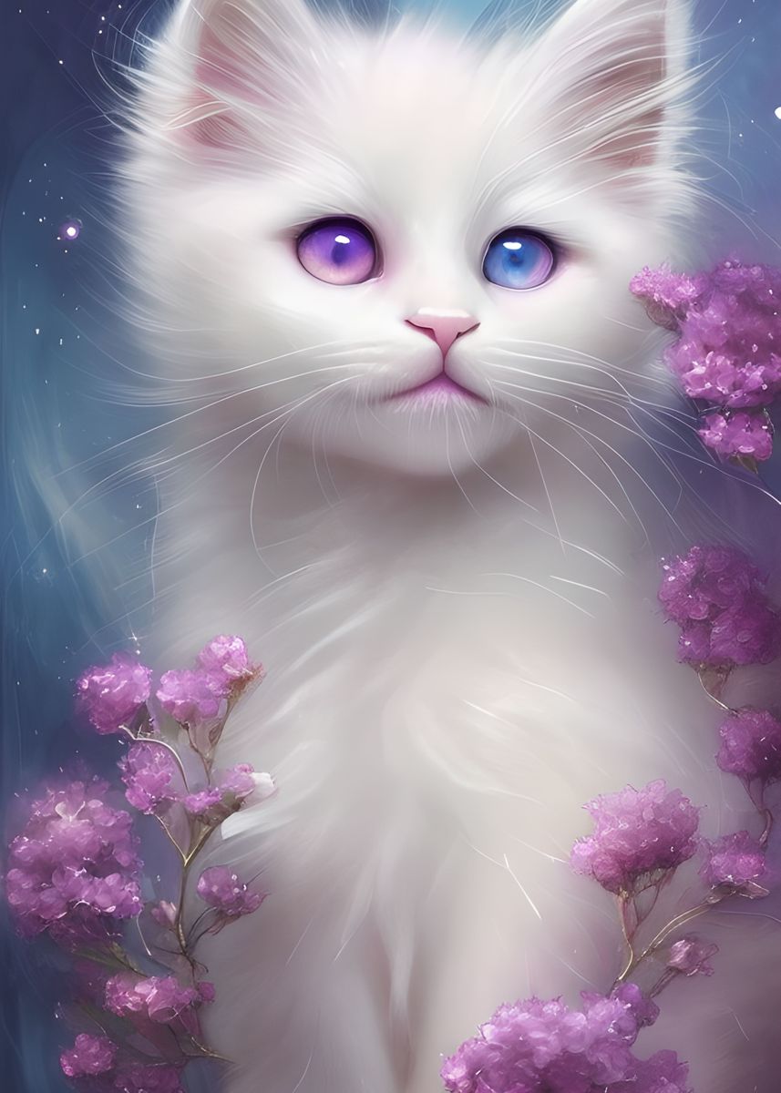 'Cute White Cat Portrait' Poster, picture, metal print, paint by ...