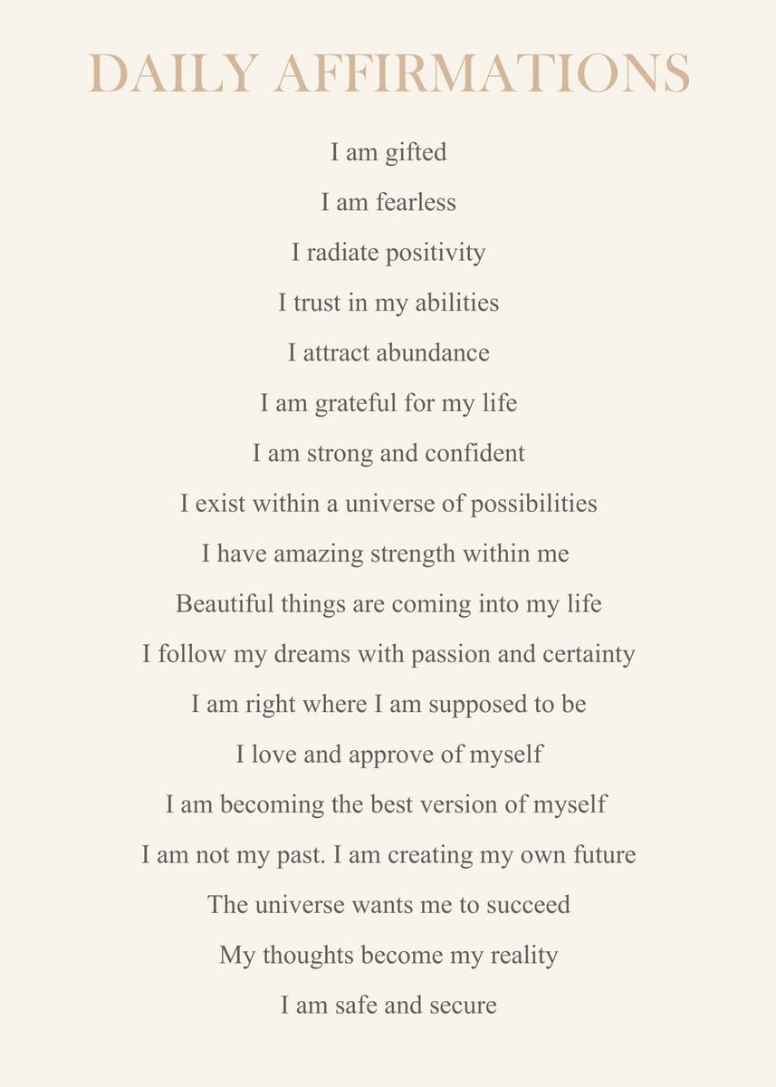 '18 Positive Affirmations' Poster, picture, metal print, paint by ...