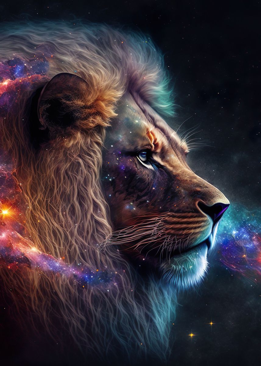 'Galactic Lion' Poster, picture, metal print, paint by TESSERACT 07 ...