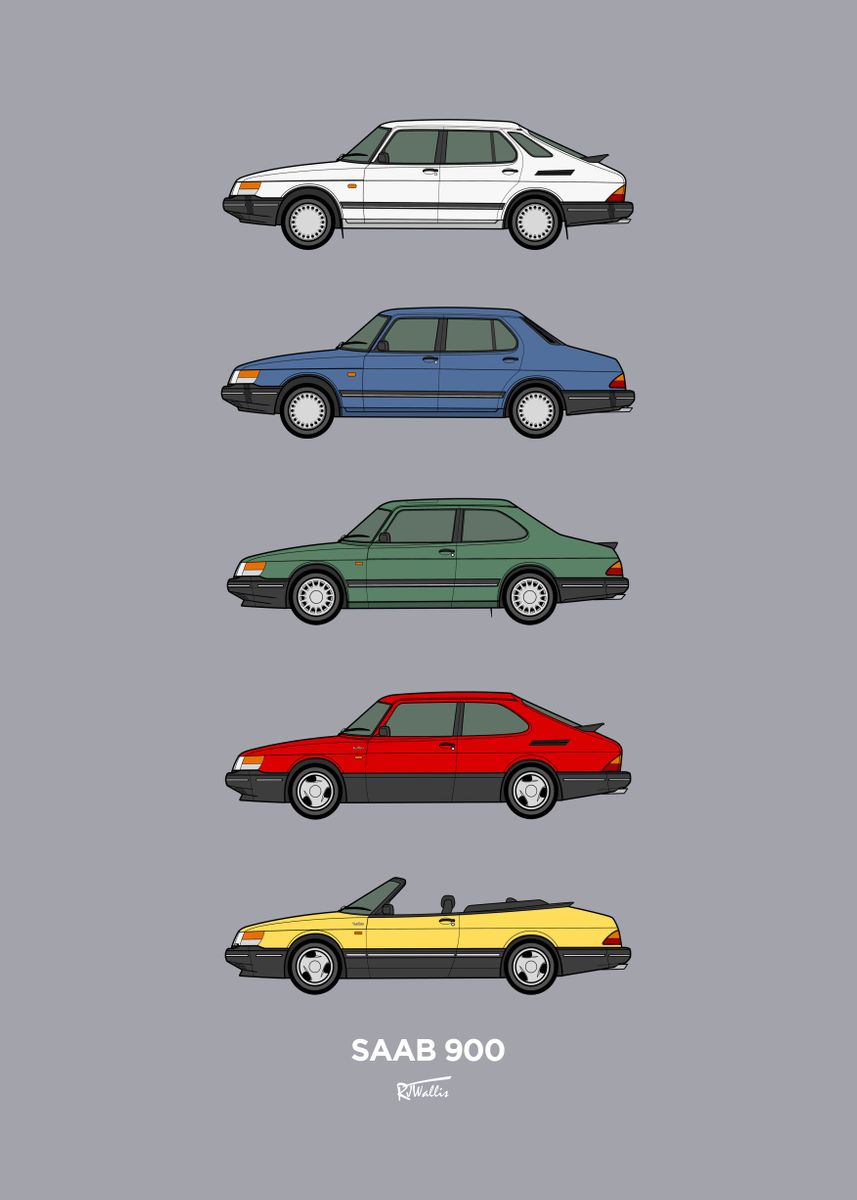 'Saab 900 collection' Poster, picture, metal print, paint by Russell ...