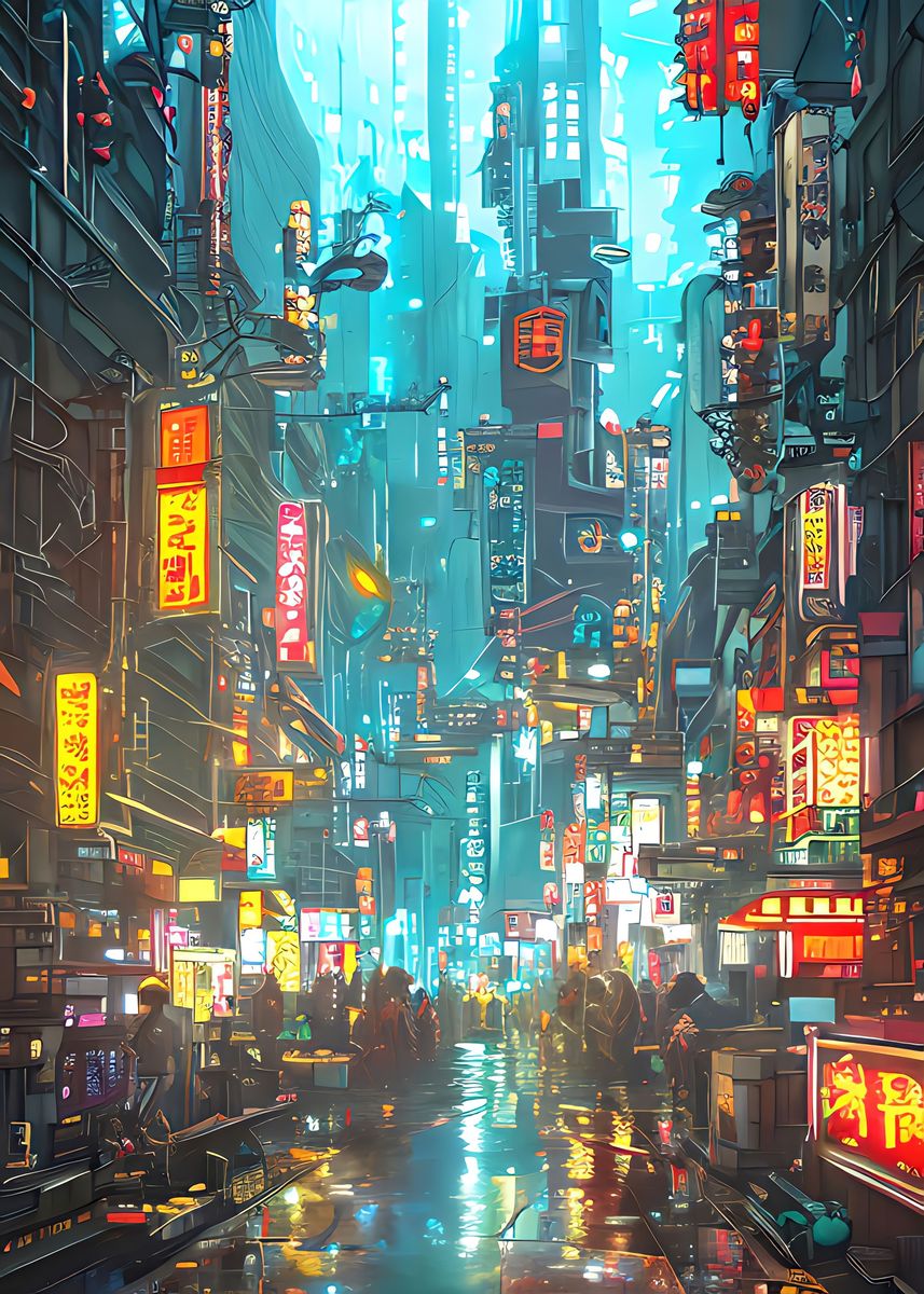 'Cyberpunk Nights Market' Poster, picture, metal print, paint by Alex ...