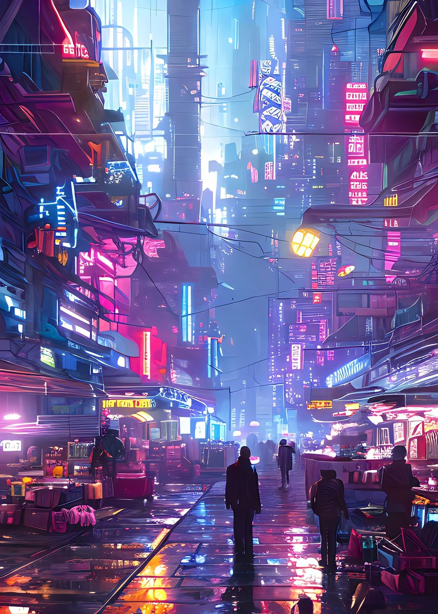 Amazing Cyberpunk Nights' Poster, picture, metal print, paint by 