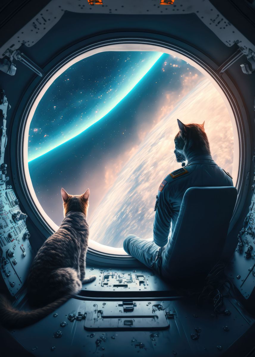 'Cats on a spaceship' Poster, picture, metal print, paint by Freddie ...