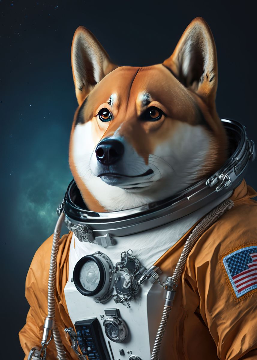 'space dogs shiba inu' Poster, picture, metal print, paint by Freddie ...