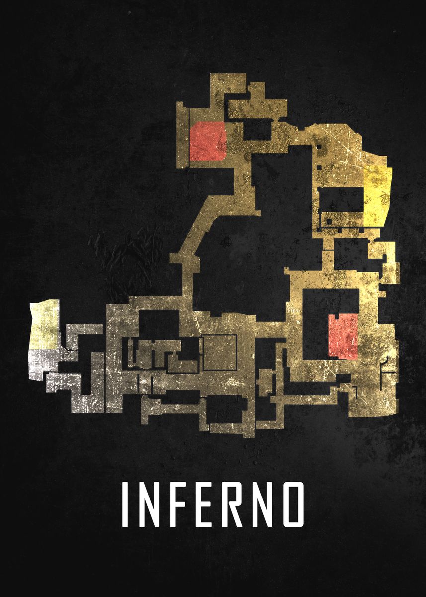 'Inferno Black Map' Poster, picture, metal print, paint by Counter ...
