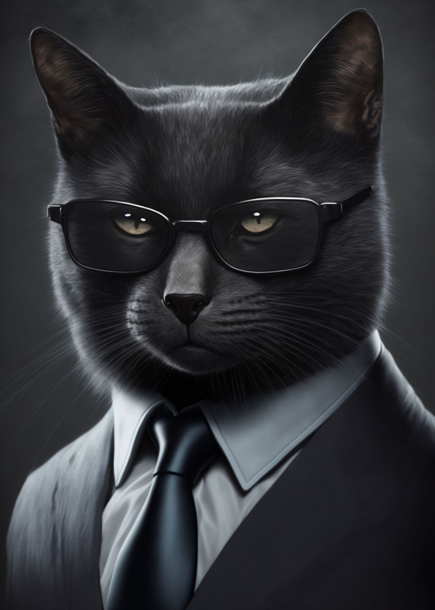 Secret Agent Cat Poster Picture Metal Print Paint By Absuro