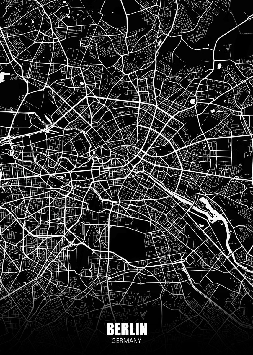 'Berlin Germany Dark Map' Poster, picture, metal print, paint by Zake ...