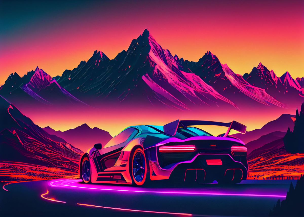 'Synthwave Race Car 55' Poster by Holzkovic | Displate