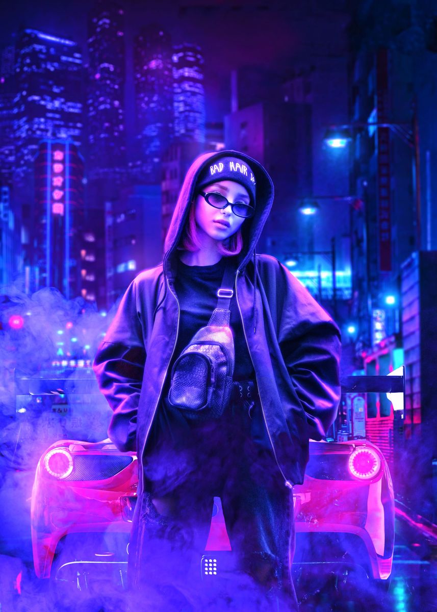 'Neon Cyberpunk Girl' Poster, picture, metal print, paint by nogar007 ...