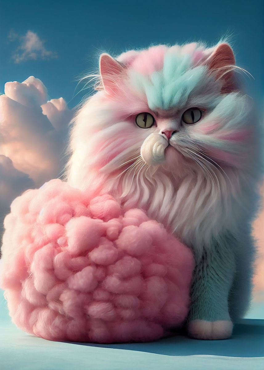 'Cotton Candy Cat ' Poster, picture, metal print, paint by Beast Lion